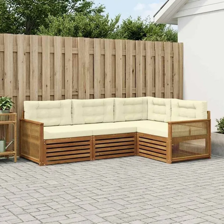 vidaXL Outdoor-Sofagarnitur 4 stk. 4-Sitzer Natur und Creme 3383298
