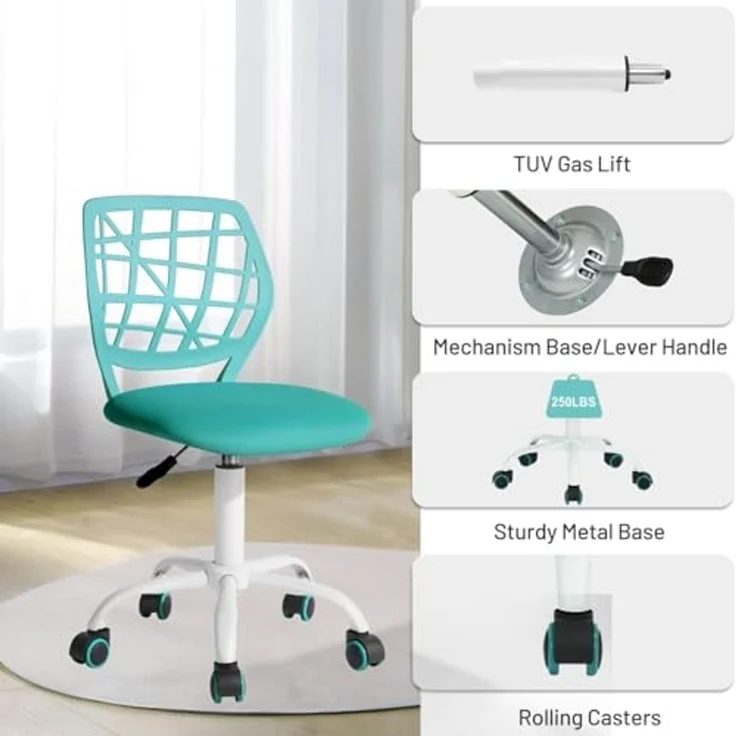 FurnitureR Kinder Schreibtischstuhl, höhenverstellbarer Drehstuhl mit kleinem Loch Rückenlehne Design, geeignet für Kinderzimmer oder Arbeitszimmer, grün I – Bild 5