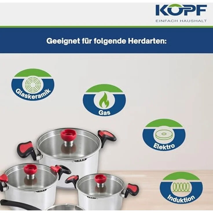 Kopf Topf-Set Kochtopfset Nelo, Edelstahl (7-tlg), mit Deckel, intelligenter Abgießhilfe & integrierter Siebfunktion – Bild 4