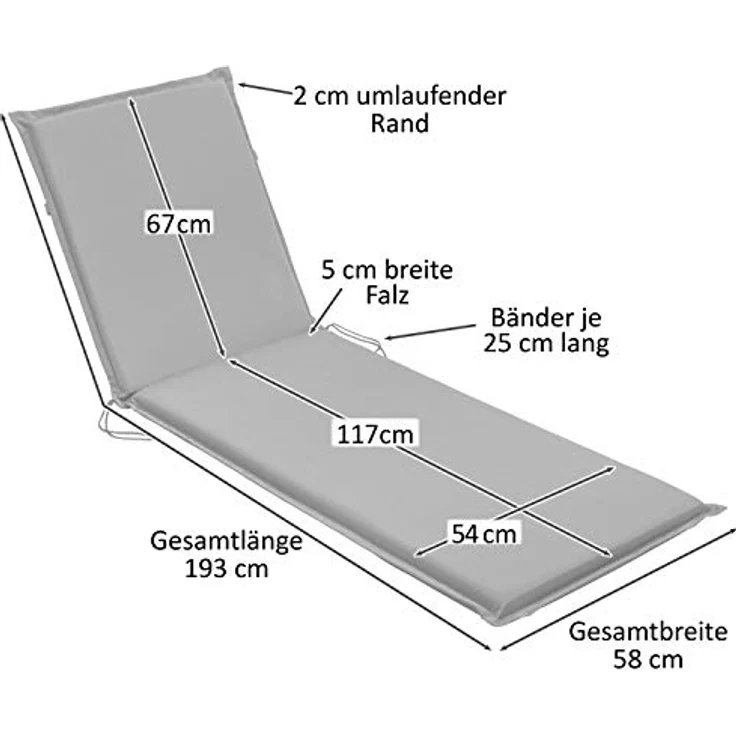 Traumnacht Komfort Liegenauflage Outdoor silber mit abnehmbarem Bezug, 190 x 58 x 6 cm, Öko-Tex zertifiziert, produziert nach deutschem Qualitätsstandard – Bild 6