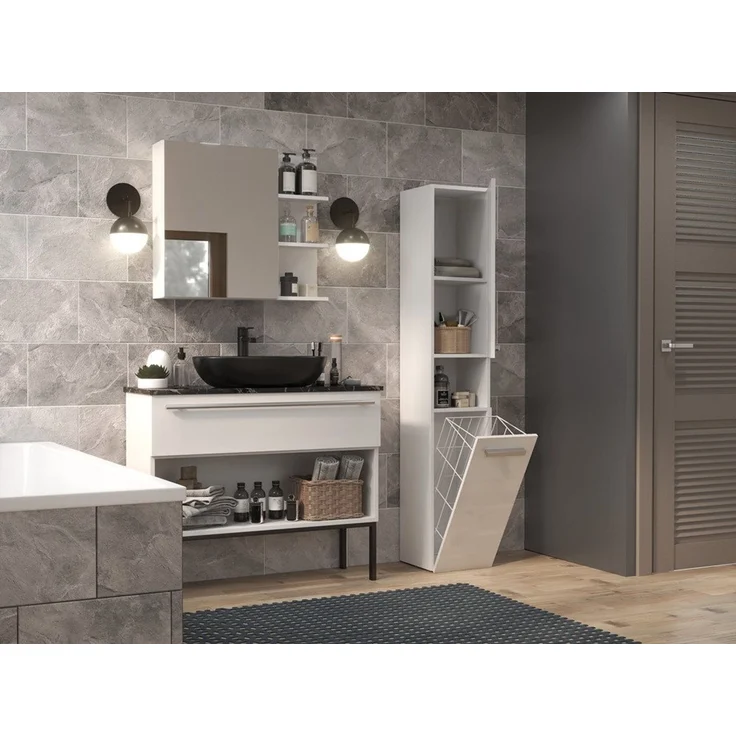 ibonto Hochschrank Badezimmerschrank mit Korb & flexibler Türöffnung - Platzsparend – Bild 4