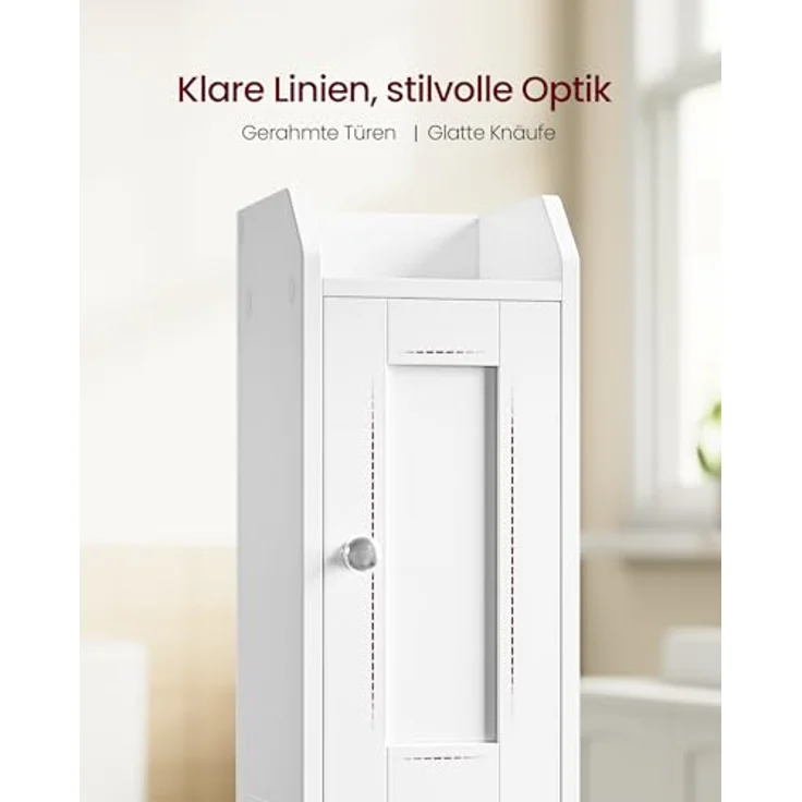 VASAGLE Siren Kollektion - Badezimmerschrank schmal, Badschrank, Eckschrank, verstellbare Ablagen, Hochschrank Bad, Türen nach Links oder rechts öffnend, Landhausstil, wolkenweiß BBK312WB02 – Bild 7