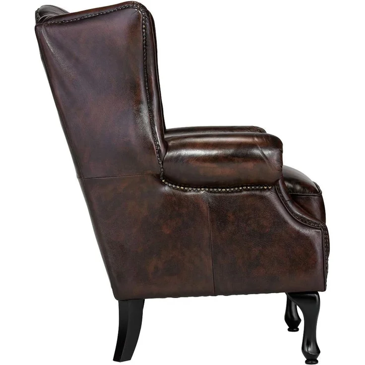 Chesterfield Ohrensessel Echtleder braun antik Woodkings Pittsfield Ledersessel Lesesessel Herrensessel Loungesessel 80x104x75 cm – Bild 8
