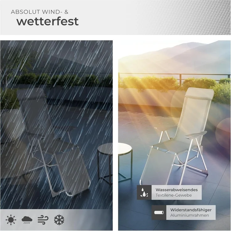 tectake® 2er Set Alu Sonnenliege Liegestuhl, Gartenstühle 5-Fach verstellbare Rückenlehne, Gartenliege mit Fußteil, leicht & klappbar, Relaxsessel mit Kopfpolster, für Camping Garten Balkon - grau – Bild 7