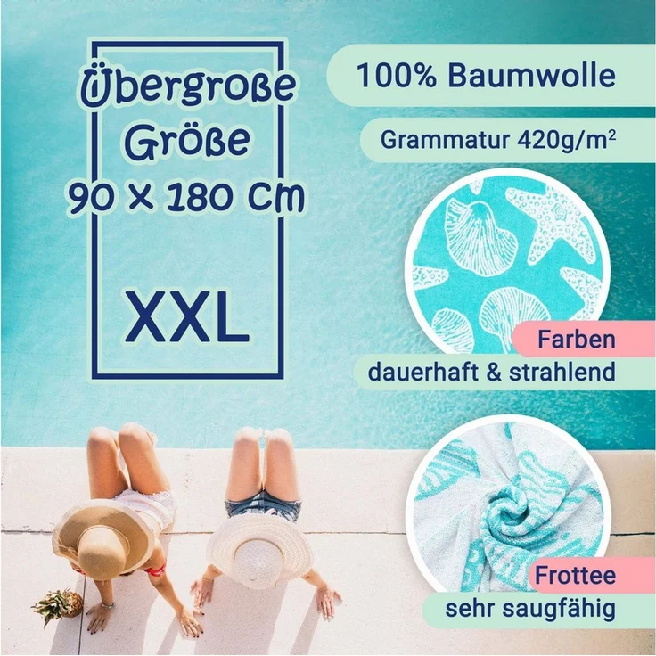 ZOLLNER Strandtuch, Frottee (1-St), 90 x 180 cm, 100% Baumwolle, mit Meerestier-Design – Bild 2