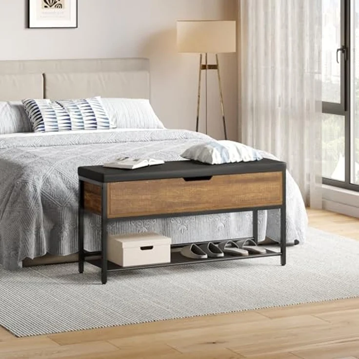 Mondeer Schuhbank Aufbewahrungsbank (2 Etagen), mit Verstellbarem Regal, mit gepolstertem Sitz und verdeckter Lagerung – Bild 2