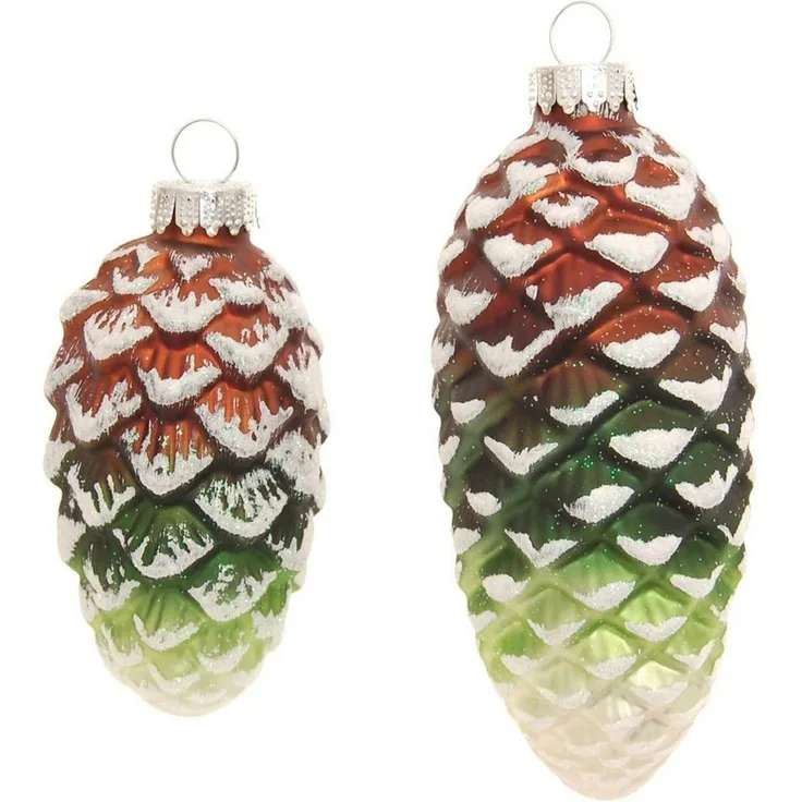 Krebs Glas Lauscha Christbaumschmuck Glas-Tannenzapfen bunt, mit Glitter, 2x klein Ø 8 cm + 2x groß Ø 10 cm (4-tlg), Weihnachtsdeko, Weihnachtsbaumkugel, Christbaumkugeln aus Glas