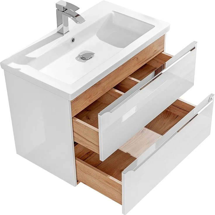 Badezimmermöbel Set mit 80cm Keramik-Waschtisch TOSKANA-56 Hochglanz weiß BxHxT ca. 135/190/46cm – Bild 7