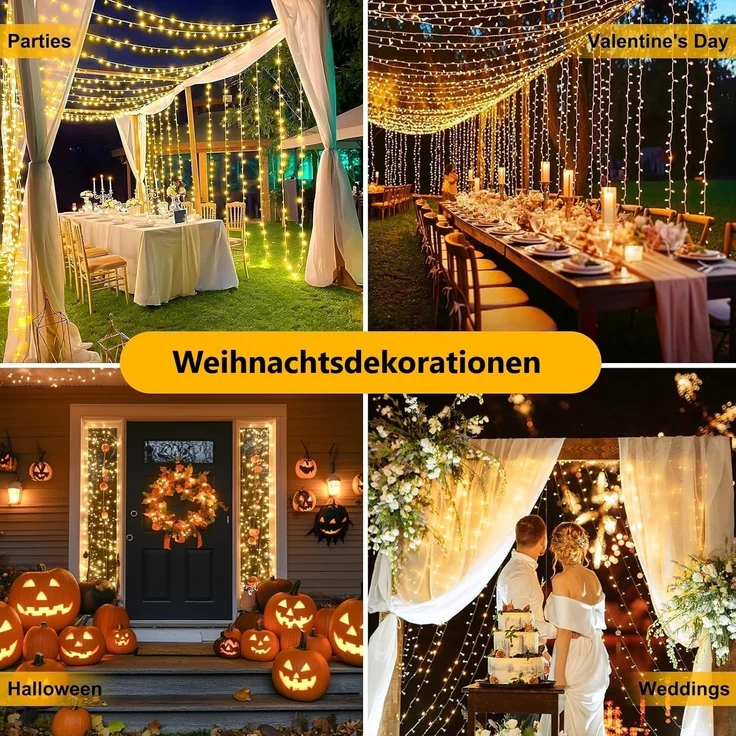 Montegoni LED-Lichterkette 2m 280 LEDs Christbaumbeleuchtung mit Ring, 8 Stränge, 8 Modi, weihnachtsbaumbeleuchtung IP65 Wetterfest, Memory und Timer Funktion – Bild 5
