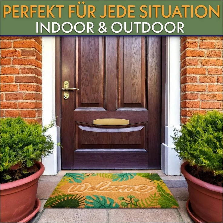 BRUBAKER Fußmatte Blumen und Pflanzen - 45 x 75 cm Schmutzfangmatte - Kokos Fußabtreter, Rechteckig, Höhe: 16 mm, Antirutsch Türmatte für Außen und Innen - Wetterfest und Rutschfest – Bild 2