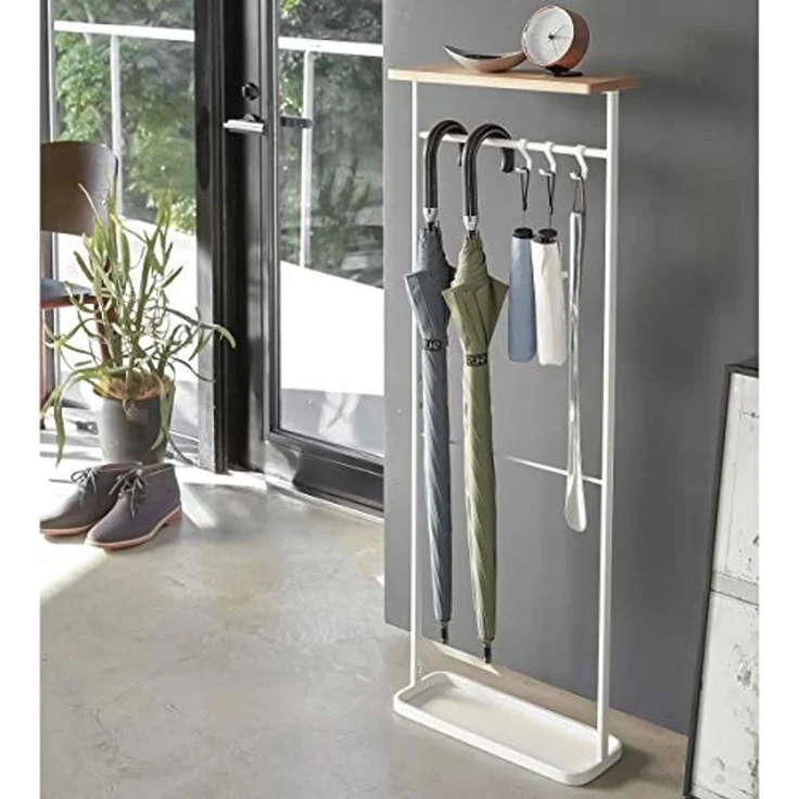 Yamazaki Schirmständer "Tower" mit Ablage 40 x 112 x 15 cm, Hänge-Schirmständer, Beistelltisch, aus Metall mit Holzablage, 112cm – Bild 2