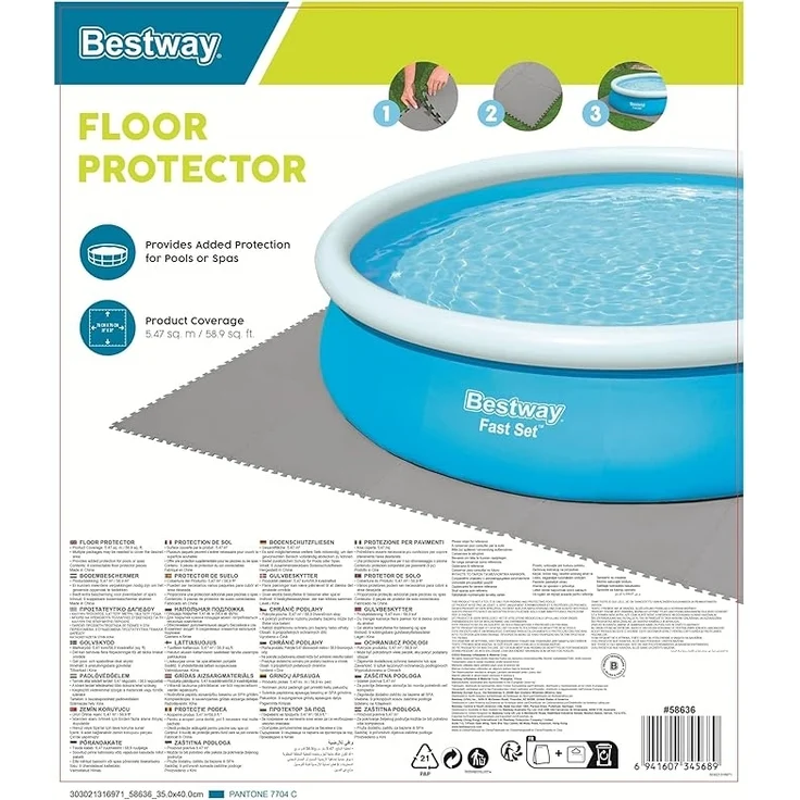 Bestway Pool-Bodenschutzfliesen Set 9 Stück á 78 x 78 cm, grau – Bild 3