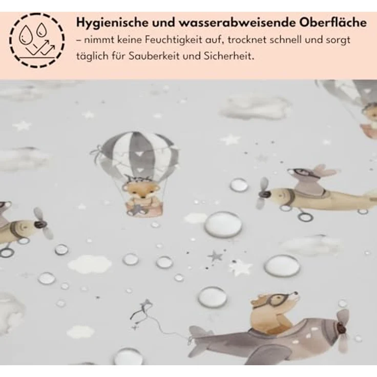 Wickelauflage 70x47 cm, Grau mit Tieren – abwaschbar & weich, profilierte Ränder für mehr Sicherheit – Wickeltischauflage für Wickelkommode – Baby Wickelunterlage mit Komfortfüllung – Bild 6