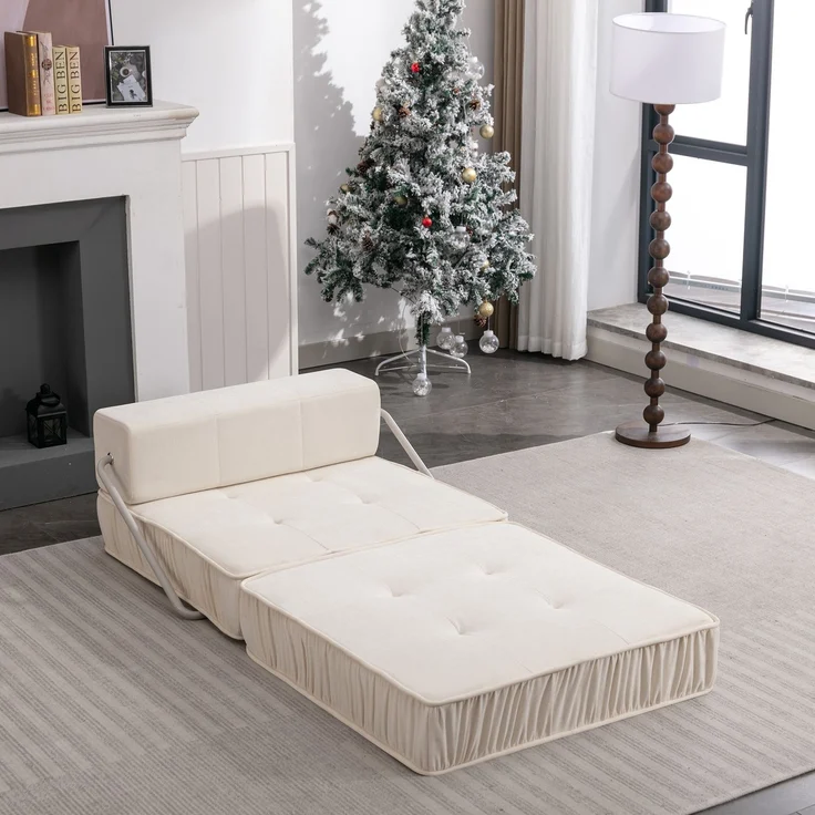 ZUBALIYA SchlafSofa mit Chenille - Bezug, modular aufgebaut, mit Schaumstoffpolsterung, mit rutschfester Basis, Weiß – Bild 5