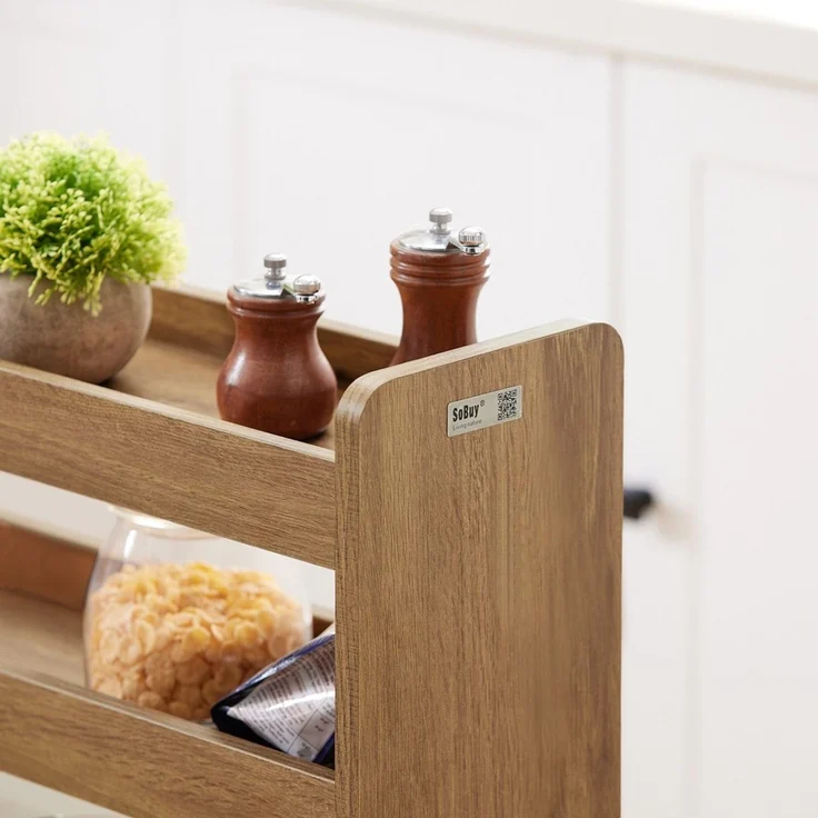 SoBuy NSR01-PF Küchenwagen, Spanplatte, Melamin, Hellbraun, 60 x 81 x 18,5 cm – Bild 9