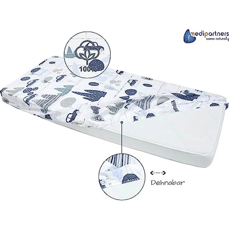 Medi Partners Spannbettlaken 60x120 Baby Bettlaken Kinderbett Spannbetttuch 100% Baumwolle - Fitted Kinder Sheet Bettwäsche Babymatratze Schlafsack Babybett (Retro-Autos) – Bild 6