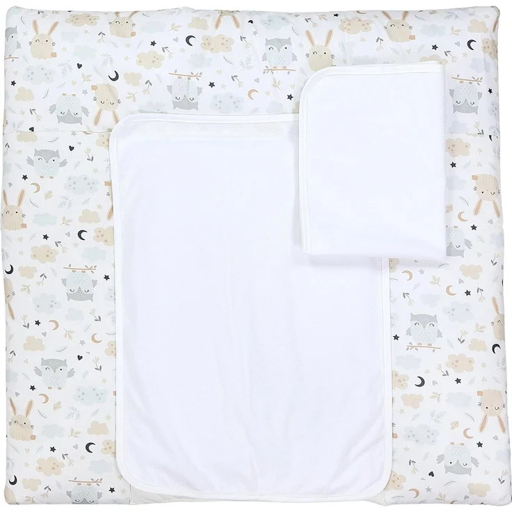 TupTam Wickelauflage inkl. 2 Frotteebezüge Modell MAR02579, Farbe: Hase/Eule, Größe: 76x76 cm