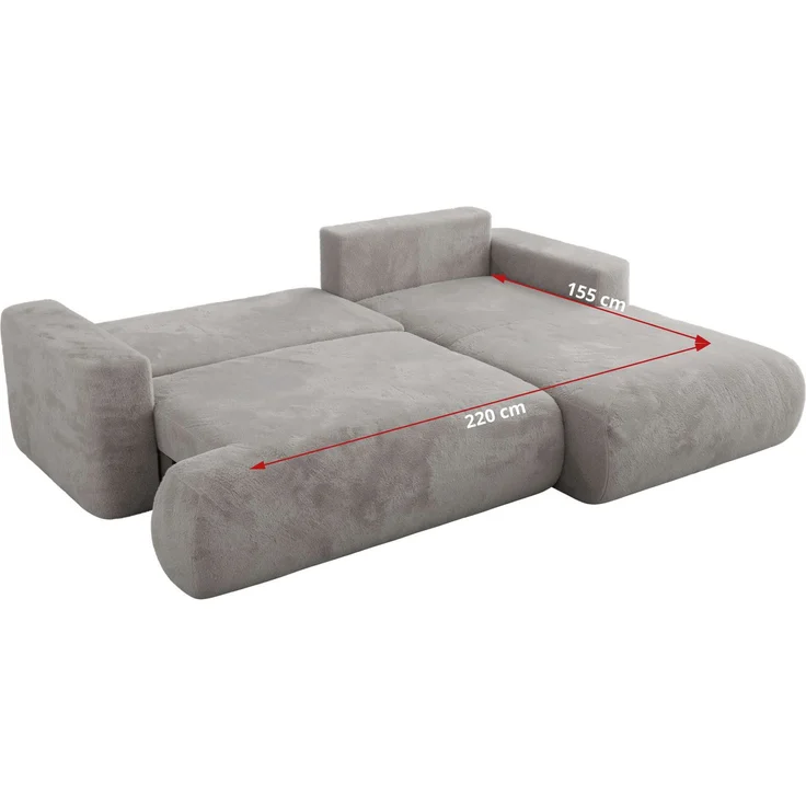 Ecksofa OVO mit schlaffunktion und bettkasten, Wellenfeder, lose Kissen, L-form 271x195 cm - Hellgrau Plüsch - linke Seite – Bild 7