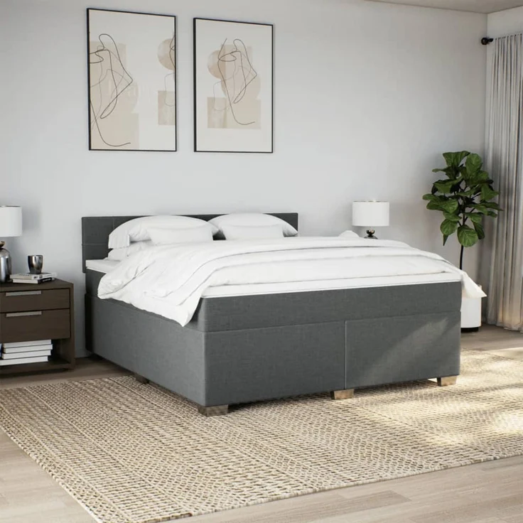 vidaXL Boxspringbett mit Matratze Dunkelgrau 180x200 cm Stoff 3288268 – Bild 4