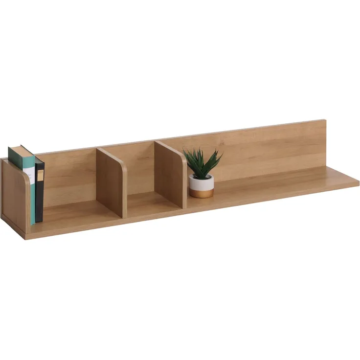 Wandregal HWC-M48, Hängeregal Regal Holzregal Schweberegal, 3 Fächer 20x120x21cm ~ natur