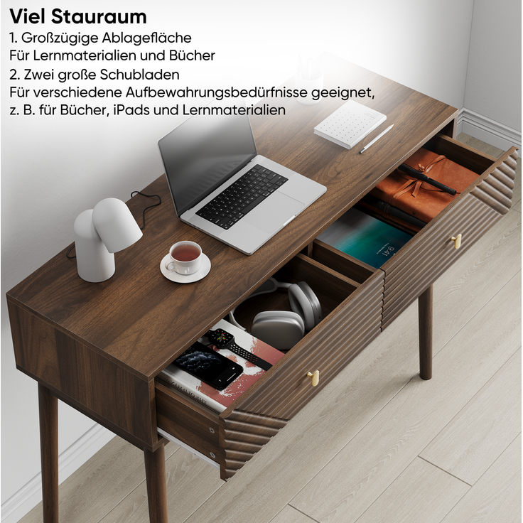Schreibtisch mit 2 Schubladen und Ablagefläche, 100x35x80 cm, Walnussfarben – Bild 7
