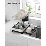 SONGMICS Abtropfgestell 2-stufig, ausziehbarer Abtropfständer, Geschirr-Abtropfgestell mit Utensilienhalter, rostfrei, für Geschirr, Messer, Löffel, Gabeln, silbern-schwarz KCSDE036B01