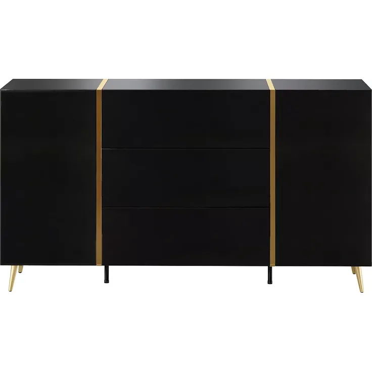 Vente-unique - MARZIALO Sideboard Holz, Platte SchwarzGoldfarben - B 41 cm x H 87,2 cm x L 158 cm – Bild 3