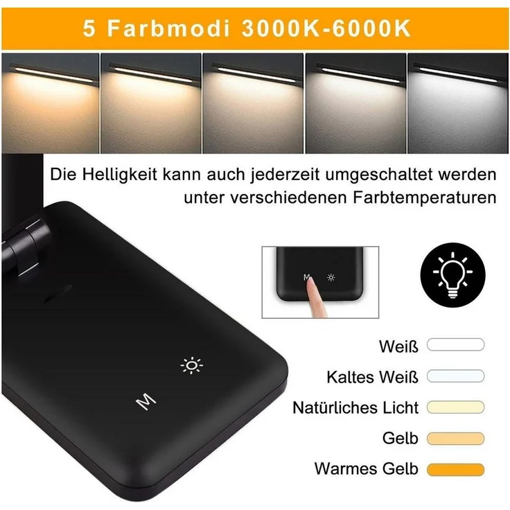 Fine Life Pro LED Schreibtischlampe LED Dimmbare Tischleuchte 15W Tischlampe, Augenschutz-Modus, LED fest integriert, USB-Anschluss – Bild 2