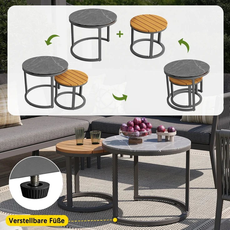 6-Sitzer Gartenlounge-Set, Sofa B 114,5 x T 61 x H 67 cm, modular, Olefin und Metall – Bild 6