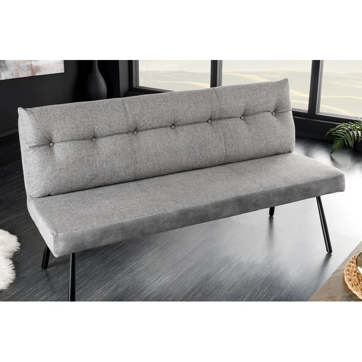 riess-ambiente Sitzbank BIG GEORGE 160cm grau / schwarz (Einzelartikel, 1-St), Samt · Strukturstoff · mit Lehne · Metall· Federkern · Modern Design – Bild 2