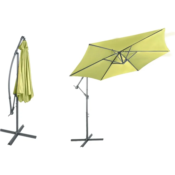 Alu Sonnenschirm Ampelschirm Ø 3m UV30+ Kurbelschirm mit Standfuß Garten lime-grün