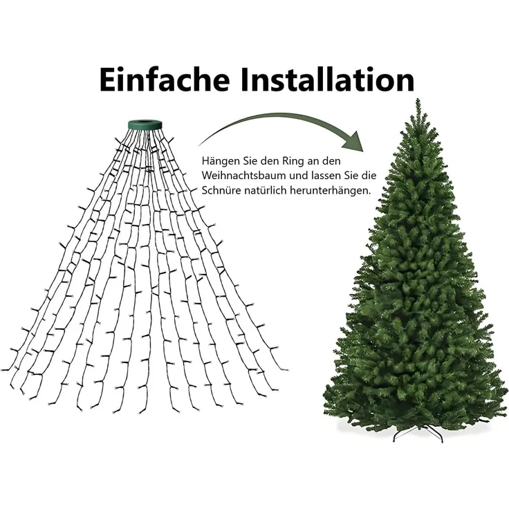 Montegoni LED-Lichterkette 2m 280 LEDs Christbaumbeleuchtung mit Ring, 8 Stränge, 8 Modi, weihnachtsbaumbeleuchtung IP65 Wetterfest, Memory und Timer Funktion – Bild 4