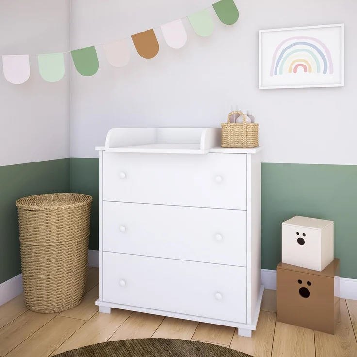 Kids Collective Wickelkommode Wickeltisch Kommode mit abnehmbarem Wickelaufsatz, mit 3 Schubladen in weiss Made in Europe – Bild 1