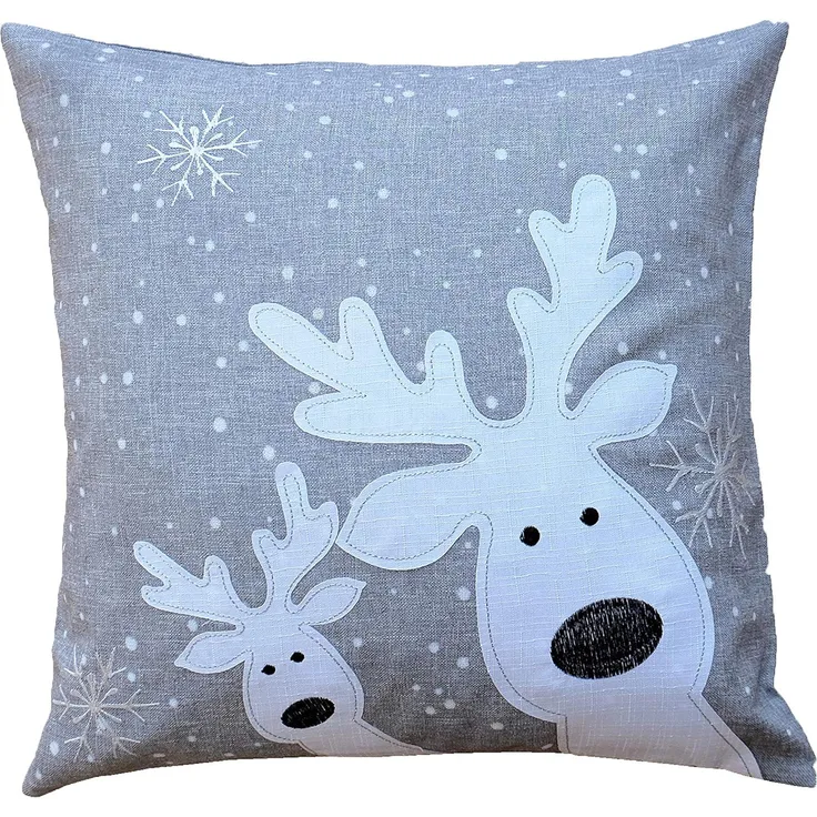 Kissenhülle mit Stickerei lustiger Elch Weihnachten Winter 40x40 cm Kissenhülle - hellgrau