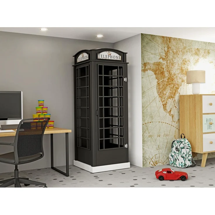 Telefonzelle Schrank – Telefonbox 1-türig in Schwarz – Bild 8