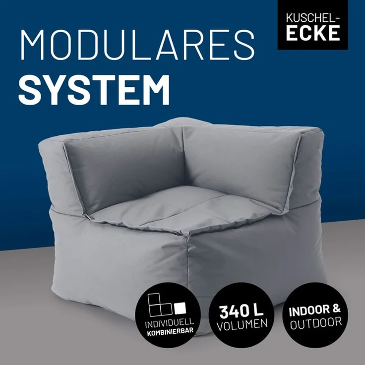 Lumaland Sitzsack-Sofa, Polyester, Eckteil, Grau, 70 x 81 x 81 cm – Bild 2