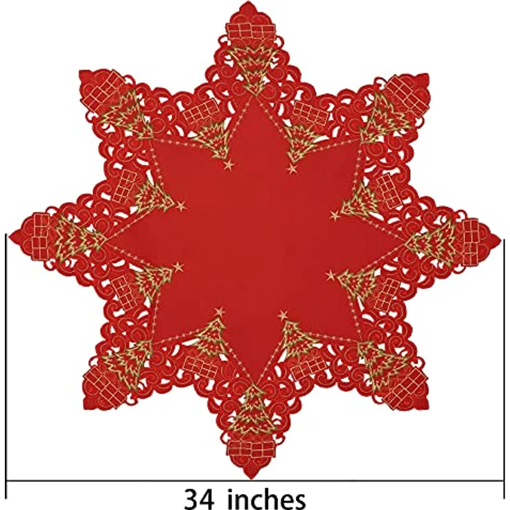 Grelucgo Tischdecke, Bestickt, Motiv Weihnachtsbaum, Achteck, 86 cm – Bild 5