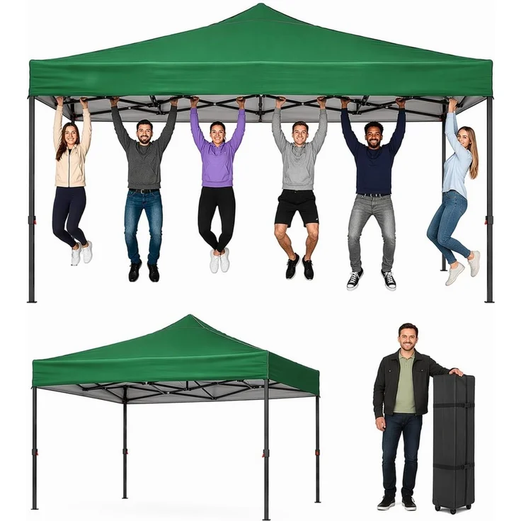 Aoxun Faltpavillon 3x3m Wasserdicht Stabil, Pop Up Pavillon mit Handtasche, UV-Schutz 50+ Gartenzelt Inkl. Rolltasche, Sandbags, Partyzelt Fuer Camping, Strand, Hochzeit und Outdoor Shelter, Grün – Bild 1