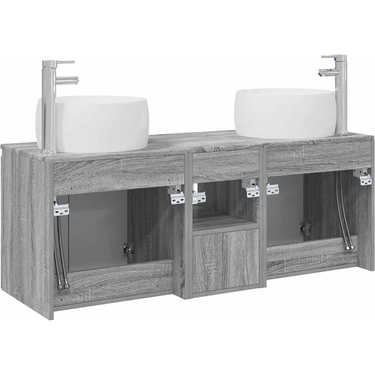 vidaXL Badezimmerschrank-Set 3 stk. Grau Sonoma 129 x 44,5 x 80 cm 3405723 – Bild 8