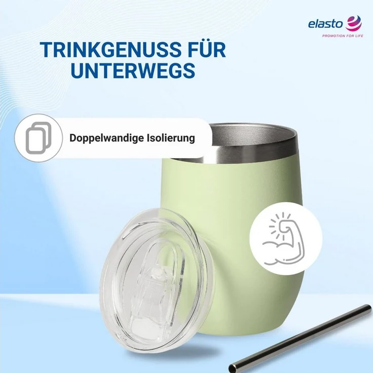 elasto Becher Weinbecher 350 ml Vinova Edelstahl Trinkbecher inkl. Strohhalm, robust, spülmaschinengeeignet, Sommer, Geschenk – Bild 3