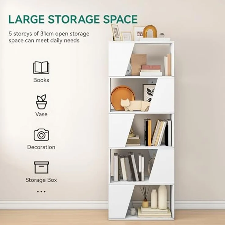 YITAHOME Bücherregal, Holzbücherregal mit 6 Regalböden, Bodenstehende Standregal, Industrielles Ausstellungsregal, Aufbewahrungseinheit, Regaleinheiten für Wohnzimmer, Schlafzimmer, Heimbüro, Weiß – Bild 6
