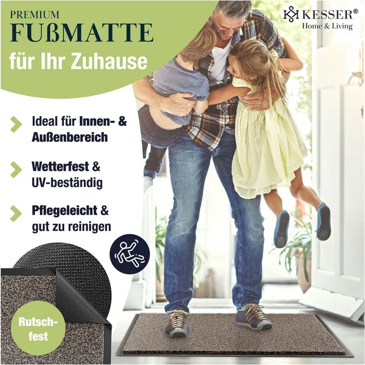 KESSER® Schmutzfangmatte rutschfeste Fußmatte für Innen- & Außenbereich waschbar & wetterfest | Türmatte Wohnungseingang | Teppich für Büro & Vorzimmer | Fußabtreter Fußabstreifer Multi, Taupe / Anthrazit, 50x80cm – Bild 2