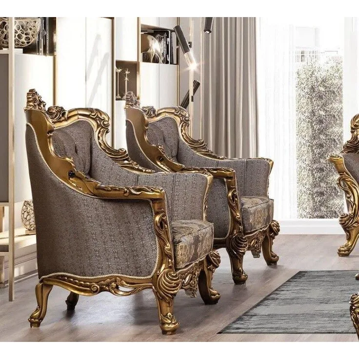 Ohrensessel Sessel Barock Polster Design Sofa Couch Chesterfield Textil Luxus