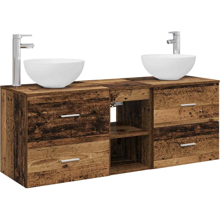 vidaXL Badezimmerschrank-Set 3 stk. Altholz 129 x 35 x 80 cm 3405793 – Bild 2