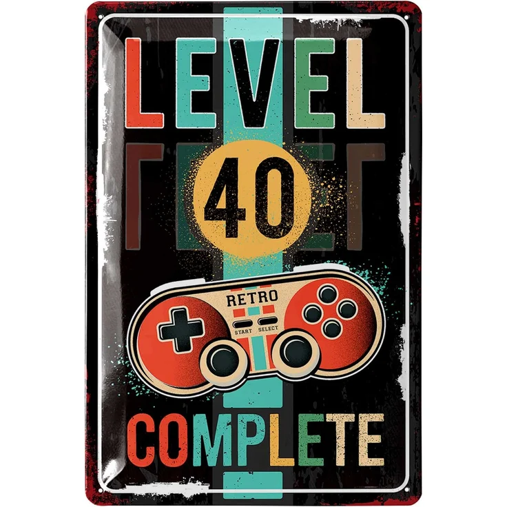 LANOLU Blechschild Geburtstag JAHR LEVEL 40 20x30cm – Metall – Mehrfarbig – 20199 – Bild 2