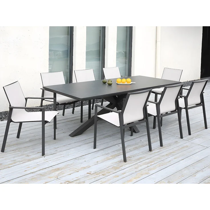 Vente-unique - Gartensessel 2er-Set stapelbar - Aluminium & Textilene - Hellgrau & Schwarz - VALERA – Bild 3