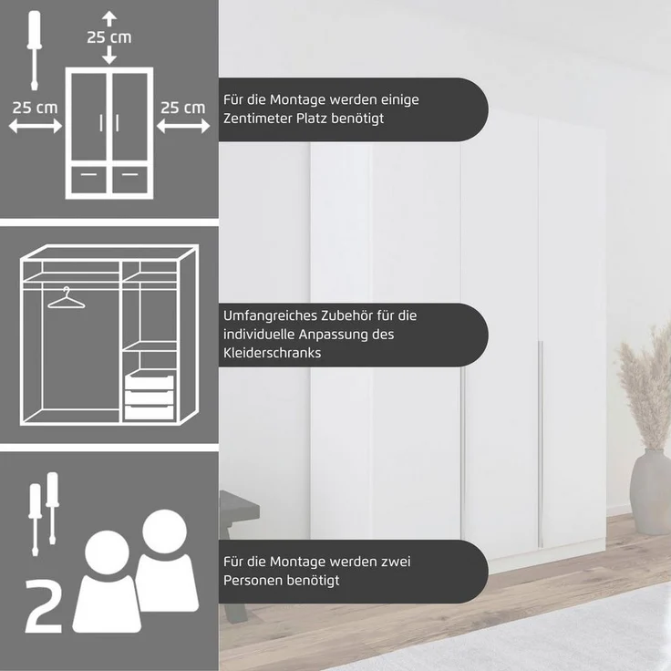 OTTO home Drehtürenschrank Kleiderschrank Schrank Garderobe AGORDO TOPSELLER Schlafzimmer (in zwei Griff-Farben, Breiten 91-405 cm, Dekor- oder Hochglanzfront) durchdachte Innenausstattung, in 8 Breiten und 2 Höhen MADE IN GERMANY – Bild 2