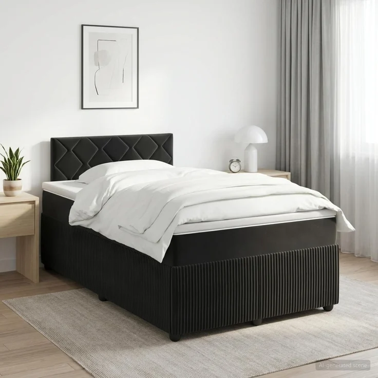 vidaXL Boxspringbett mit Matratze Schwarz 120 x 200 cm Samt 3451663 – Bild 1