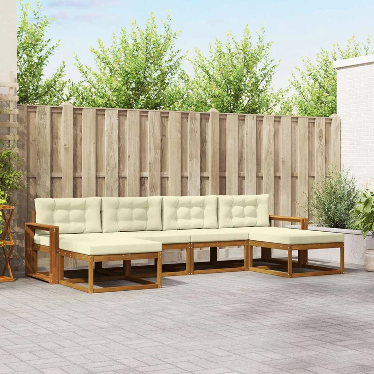 vidaXL Outdoor-Sofagarnitur 6 stk. 6-Sitzer Natur und Creme 3367968 – Bild 1