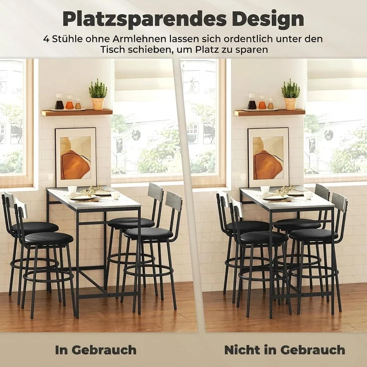 HOMCOM Bartisch Set, Stahl, MDF, Hellgrau, 110L x 55B x 90H cm – Bild 5